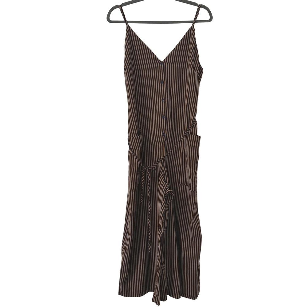 Dress Forum Los Angeles Striped Button Front Midi Jumpsuit L Wide Leg Academia‎